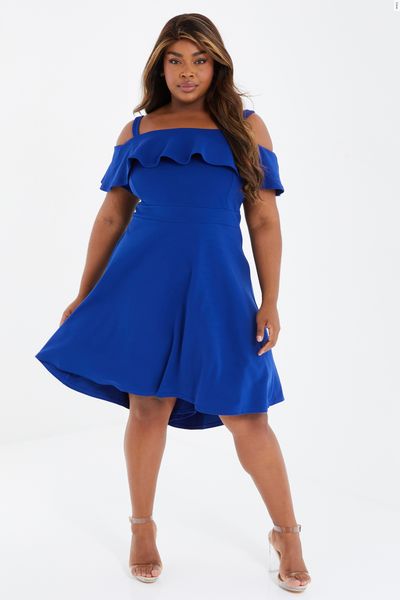 Curve Royal Blue Cold Shoulder Midi Dress